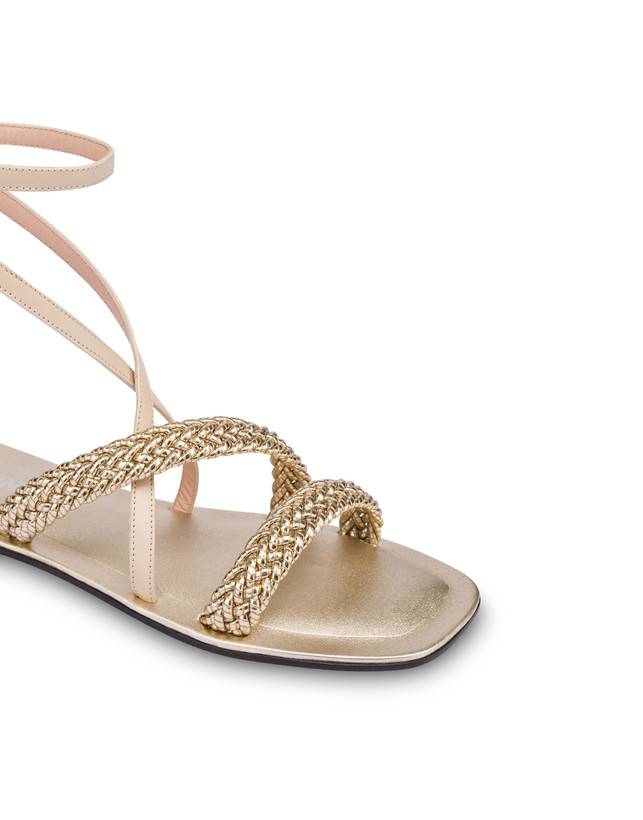 Pollini Sandali Flat In Vitello E Specchio Laminato Italian Savoir Faire Platino/sabbia Enormi sconti