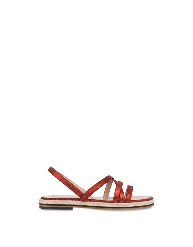 Pollini Sandali Flat In Crosta Laminata Playa Cannella