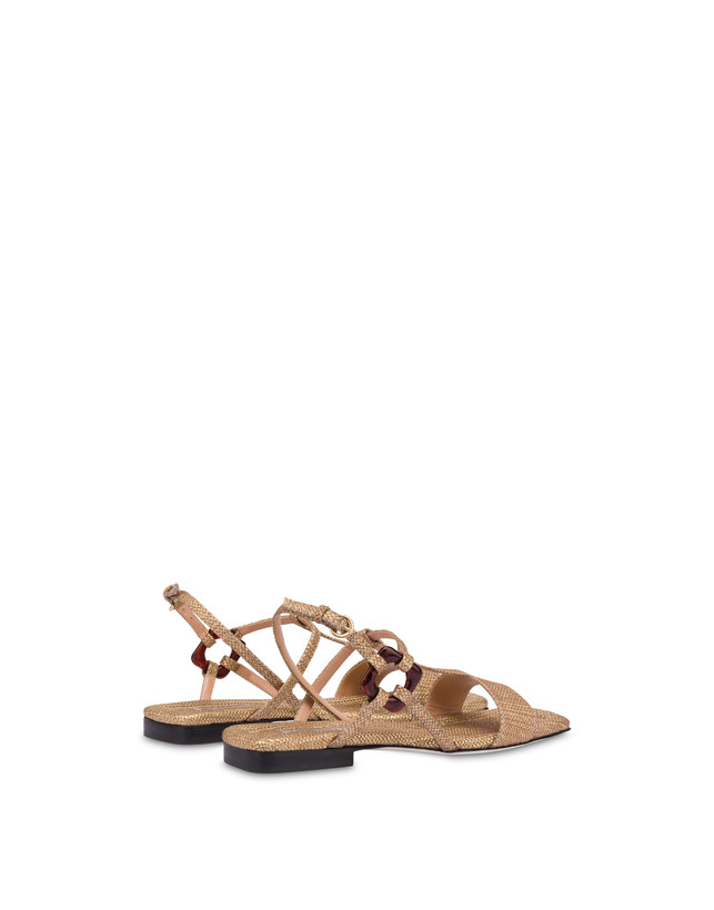 Pollini Sandali Flat In Vitello Stampa Pitone Between The Lines Wood-oro Presa