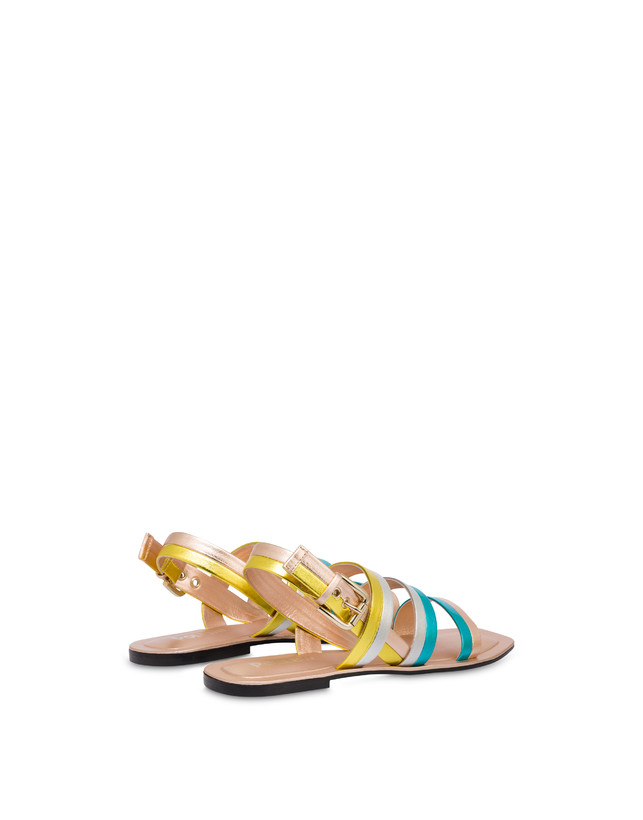 Pollini Sandali Flat In Nappa Laminata Rainbow Rame/pool/argento/sun Economico