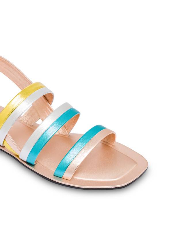 Pollini Sandali Flat In Nappa Laminata Rainbow Rame/pool/argento/sun Economico