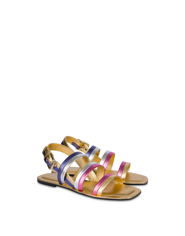 Pollini Sandali Flat In Nappa Laminata Rainbow Oro/peonia/argento/iris Online