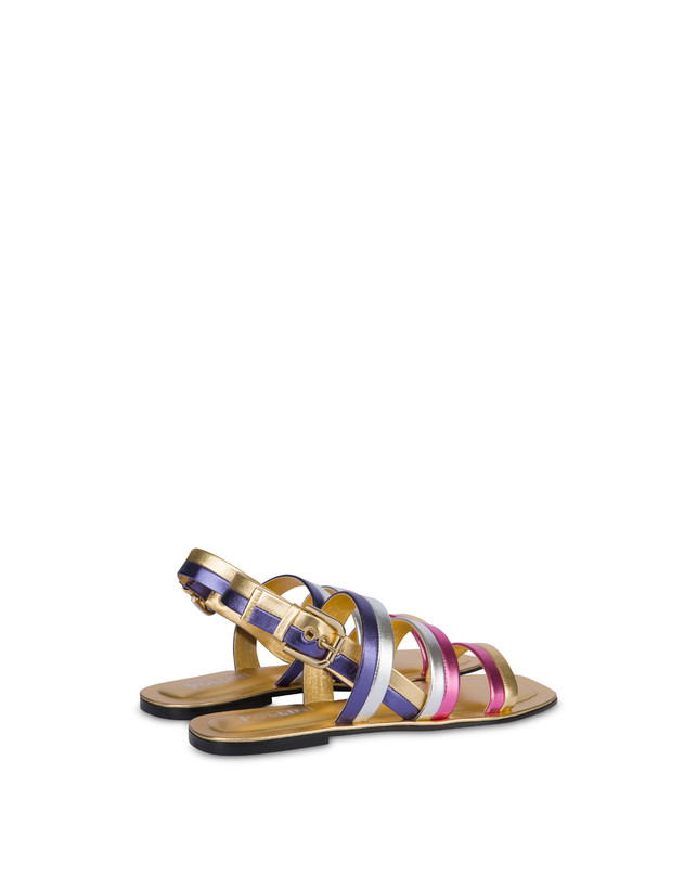 Pollini Sandali Flat In Nappa Laminata Rainbow Oro/peonia/argento/iris Online