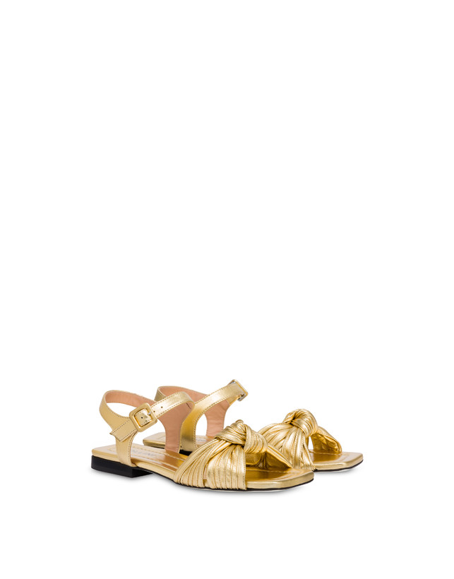 Pollini Sandali Flat In Nappa Laminata Sailor Knot Oro Outlet