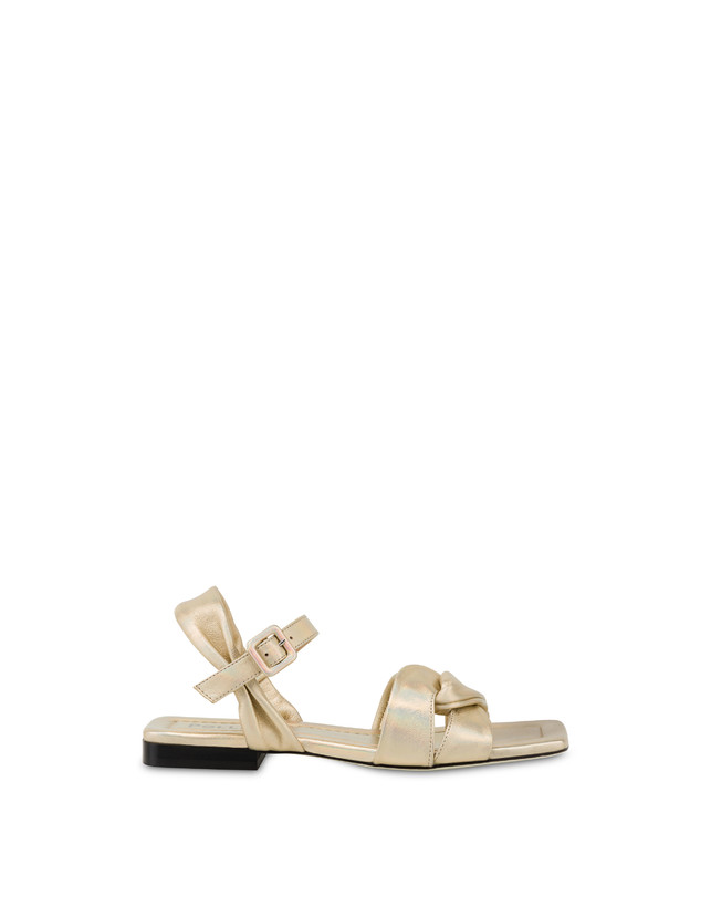 Pollini Sandali Flat In Nappa Laminata Oasis Sabbia