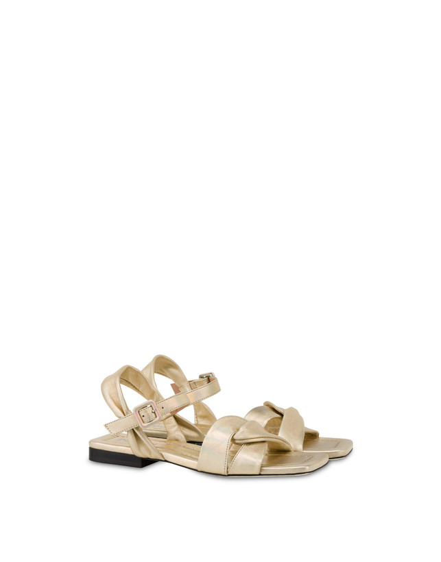 Pollini Sandali Flat In Nappa Laminata Oasis Sabbia Hotsell