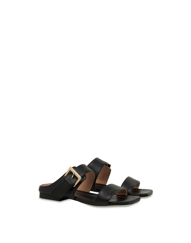 Pollini Sandali Flat In Vitello Bottalato Ethos Nero Vendita Economica