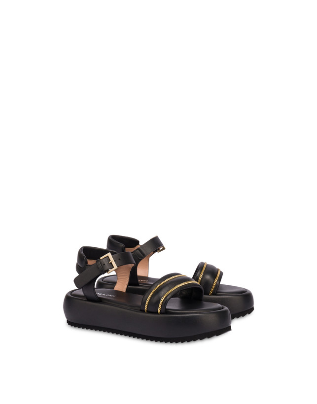 Pollini Sandali Flatform In Nappa Lady Tie Nero Saldi Di Fabbrica