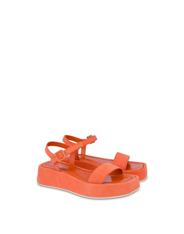 Pollini Sandali Flatform In Camoscio Seventy Coral Negozio