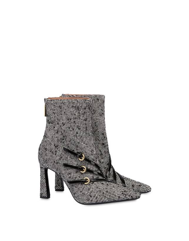 Pollini Stivaletti In Tessuto Spigato Bi-buckle Bianco-nero/nero Sconto