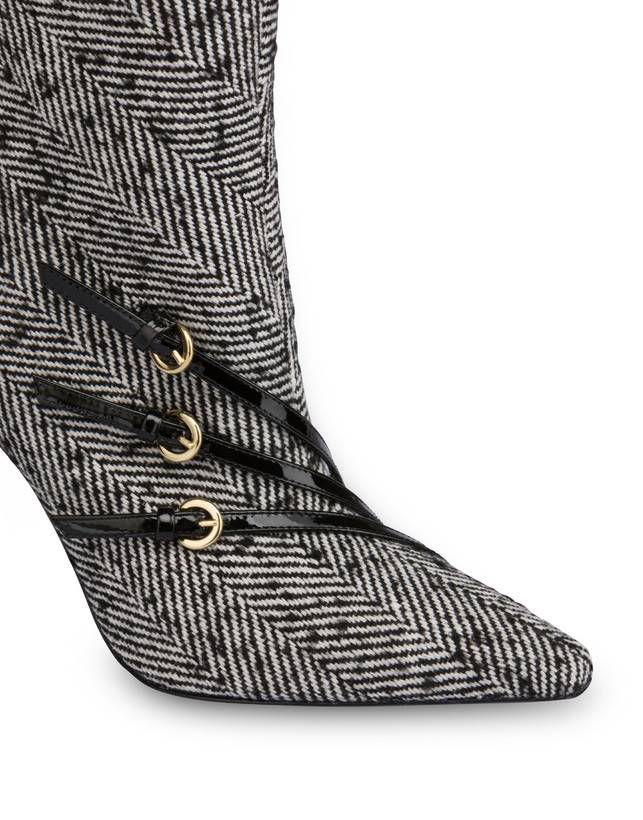 Pollini Stivaletti In Tessuto Spigato Bi-buckle Bianco-nero/nero Sconto