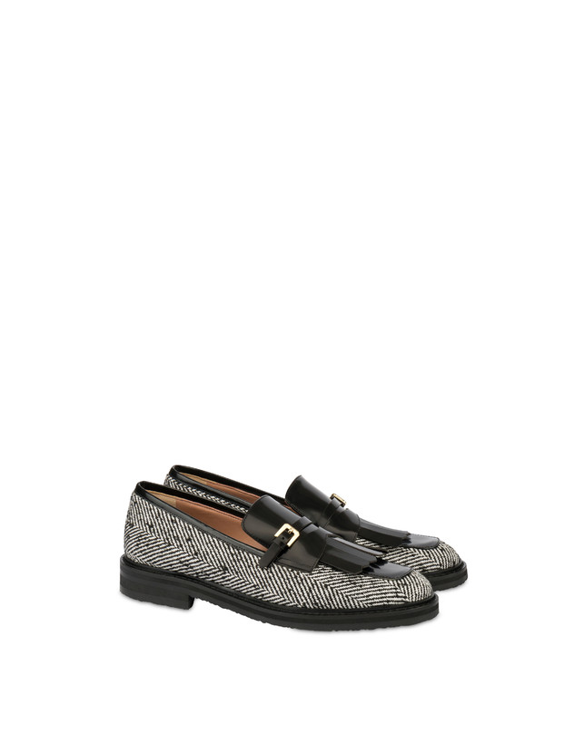 Pollini Mocassini In Tessuto Spigato Camber Sand Bianco-nero/nero Hotsell