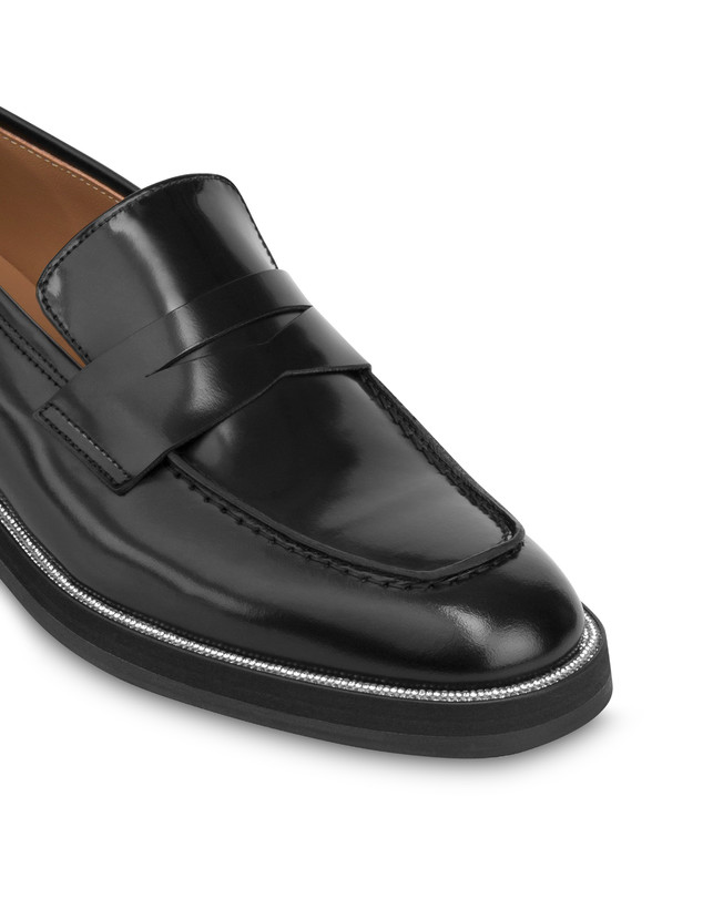 Pollini Mocassini In Vitello Abrasivato Mannish Bling Bling Nero/strass Vendita Economica