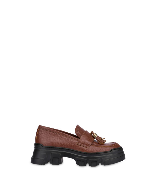 Pollini Mocassini In Vitello Stampa Alce Lady Brave Legno
