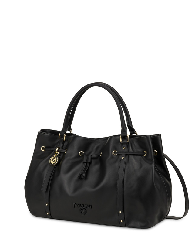Pollini Borsa Doppio Manico In Nappa Serena Nero/nero In Vendita