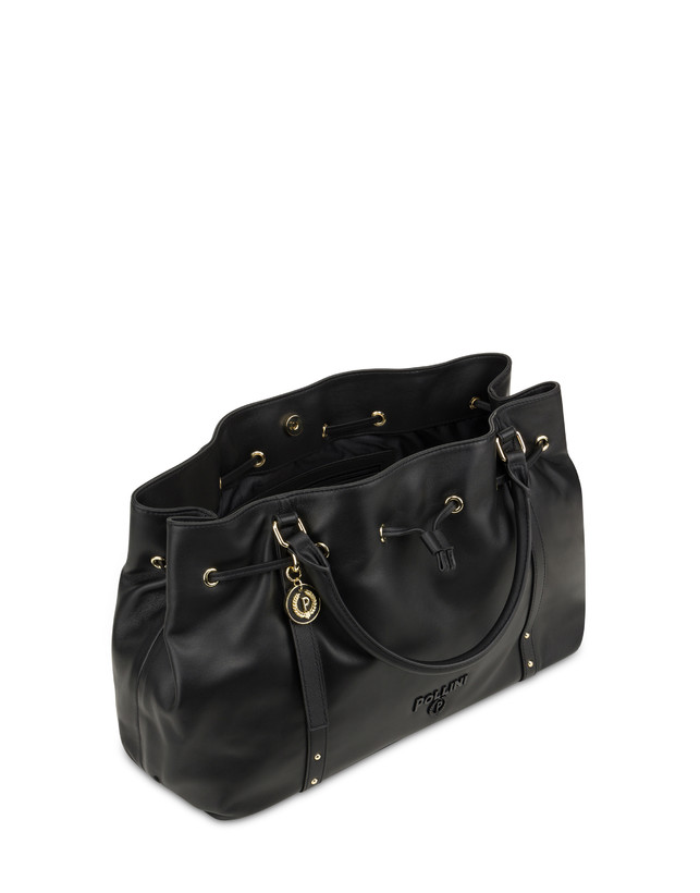Pollini Borsa Doppio Manico In Nappa Serena Nero/nero In Vendita
