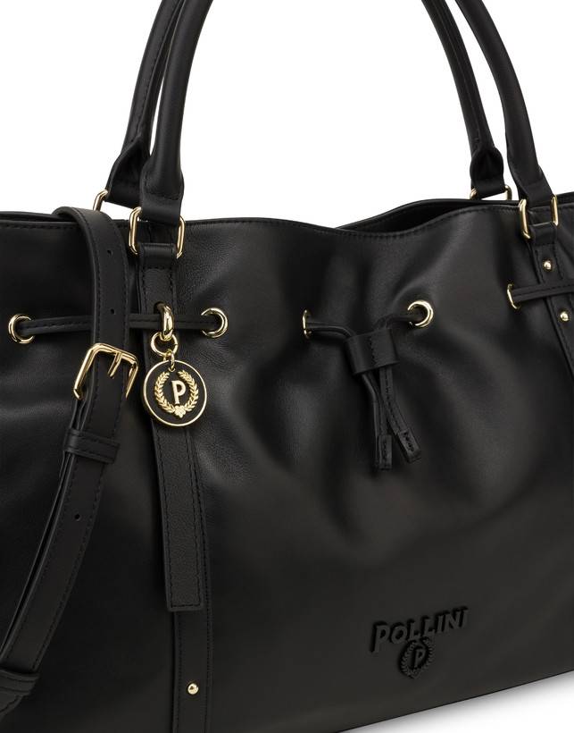 Pollini Borsa Doppio Manico In Nappa Serena Nero/nero In Vendita