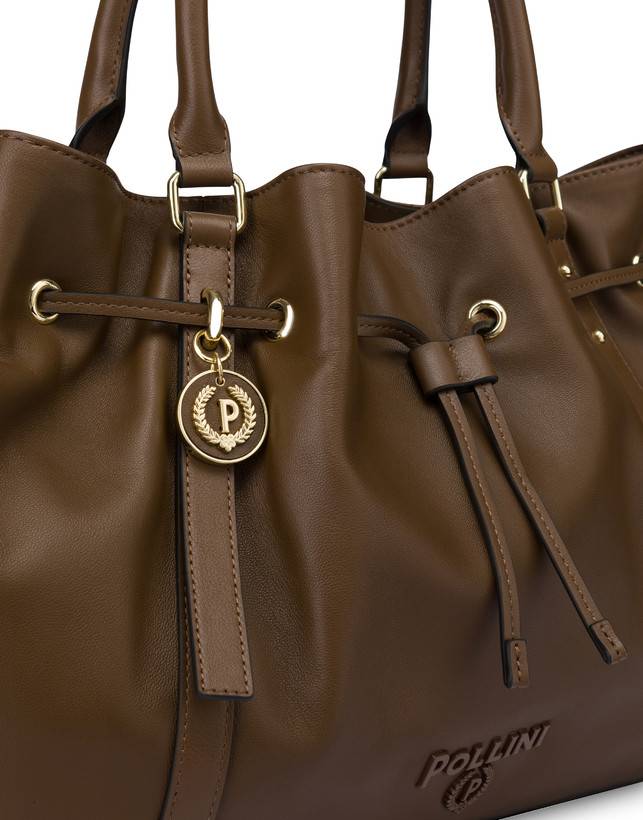 Pollini Borsa Doppio Manico In Nappa Serena Marrone/marrone Saldi