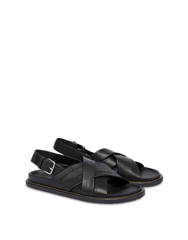 Pollini Sandali Flat In Nappa Natural Feeling Nero Fino Al -60%