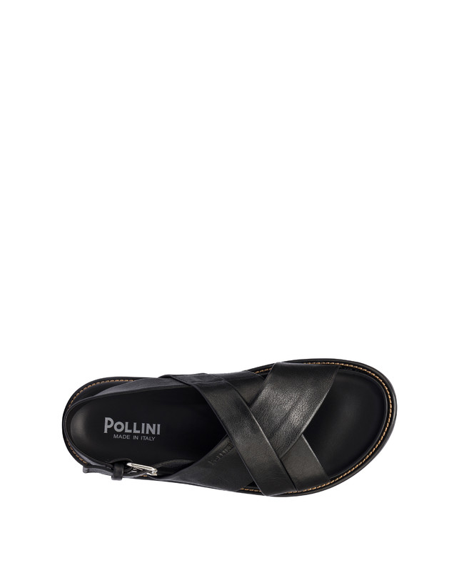 Pollini Sandali Flat In Nappa Natural Feeling Nero Fino Al -60%
