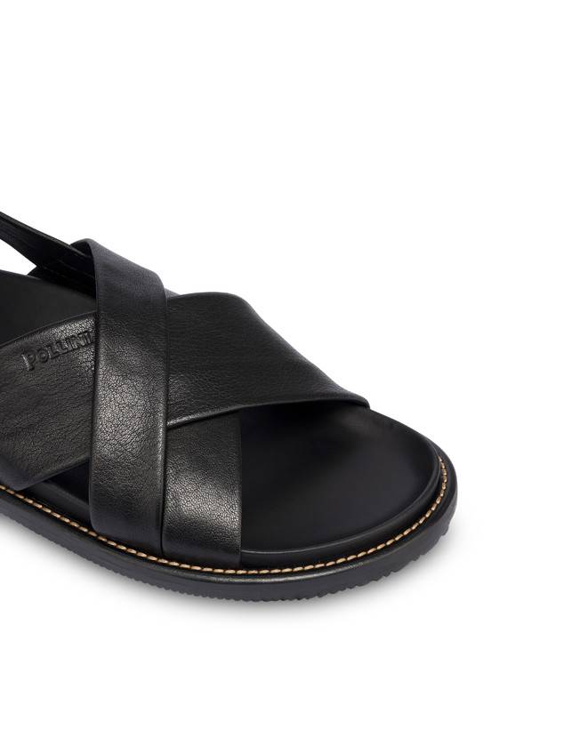 Pollini Sandali Flat In Nappa Natural Feeling Nero Fino Al -60%