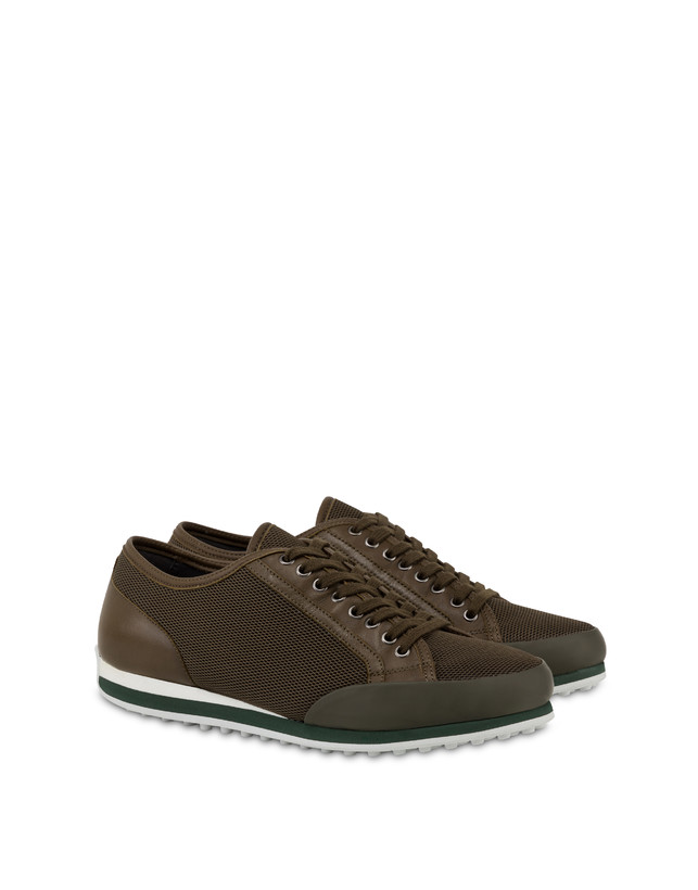 Pollini Sneakers In Vitello E Rete Sporty Driver Militare/militare/militare In Saldo