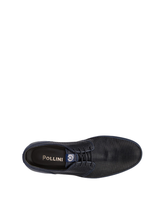 Pollini Derby In Pelle Stampa Traforata Foxing Blu Moda