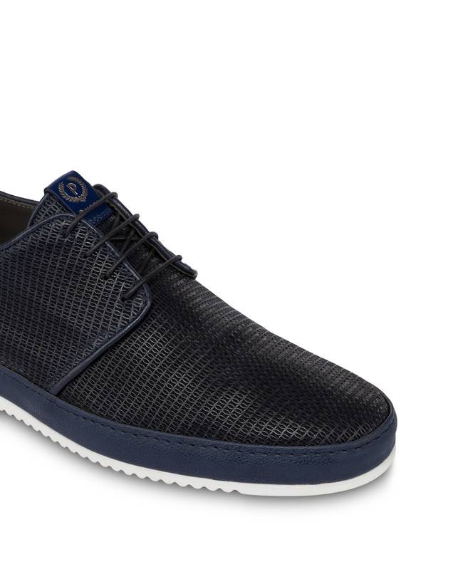 Pollini Derby In Pelle Stampa Traforata Foxing Blu Moda