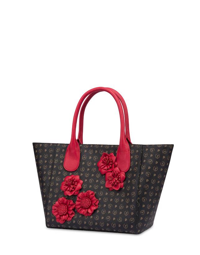 Pollini Tote Bag Medium Heritage Flowers Nero/rosso Italy