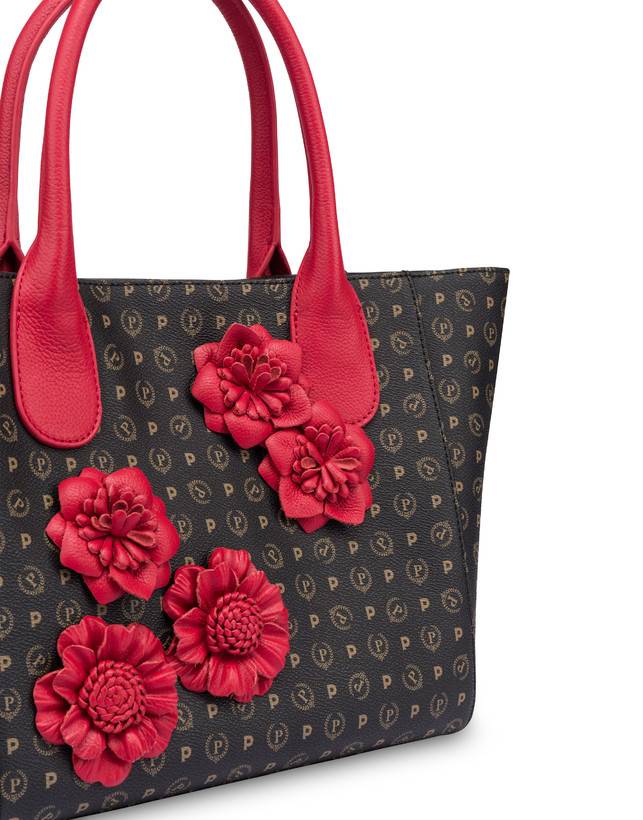 Pollini Tote Bag Medium Heritage Flowers Nero/rosso Italy