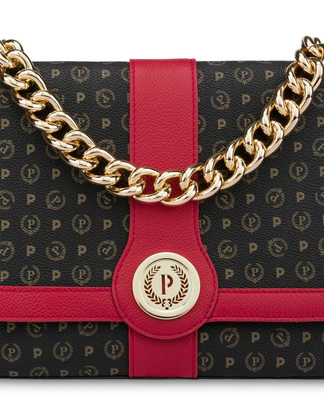Pollini Borsa A Spalla Heritage Logo Classic Nero/lacca Promozione