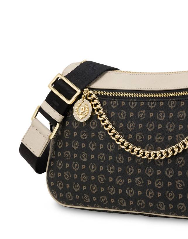 Pollini Borsa A Tracolla In Pvc Heritage Logo Classic Nero/avorio Acquista Ora