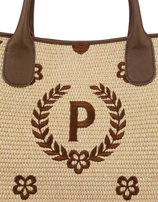 Pollini Tote Bag In Paglia Macro Heritage Big Naturale/t.moro/marrone Offerta