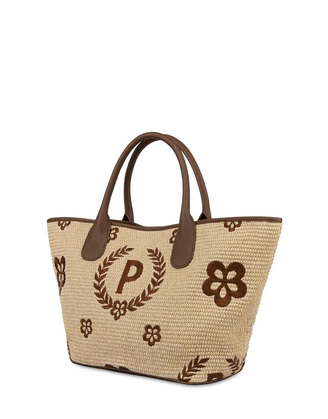 Pollini Tote Bag In Paglia Macro Heritage Medium Naturale/t.moro/marrone Economico