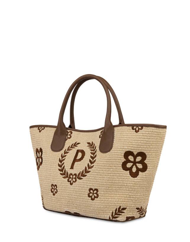 Pollini Tote Bag In Paglia Macro Heritage Medium Naturale/t.moro/marrone Economico
