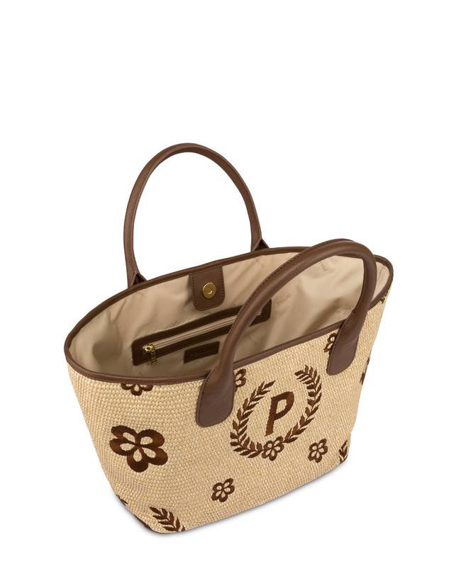 Pollini Tote Bag In Paglia Macro Heritage Medium Naturale/t.moro/marrone Economico