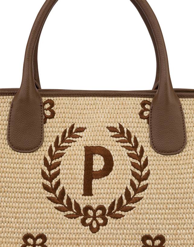 Pollini Tote Bag In Paglia Macro Heritage Medium Naturale/t.moro/marrone Economico