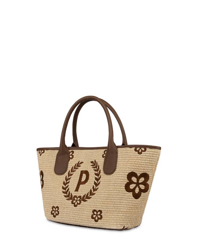 Pollini Tote Bag In Paglia Macro Heritage Small Naturale/t.moro/marrone Online