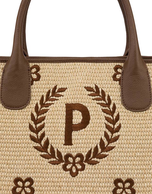 Pollini Tote Bag In Paglia Macro Heritage Small Naturale/t.moro/marrone Online