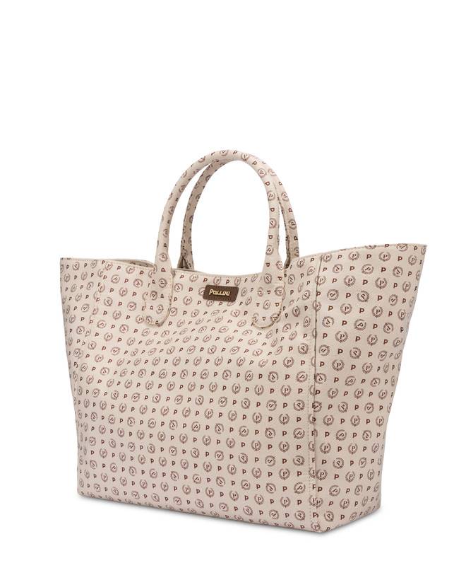 Pollini Tote Bag Heritage Jacquard Big Avorio/marrone Outlet