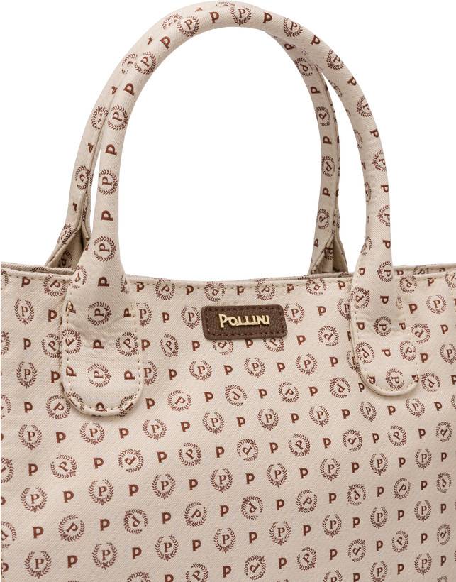 Pollini Tote Bag Heritage Jacquard Big Avorio/marrone Outlet