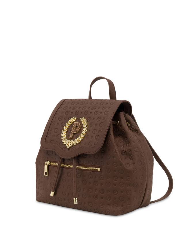 Pollini Zaino Heritage Logo Embossed Marrone In Linea