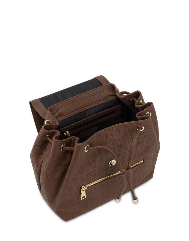 Pollini Zaino Heritage Logo Embossed Marrone In Linea