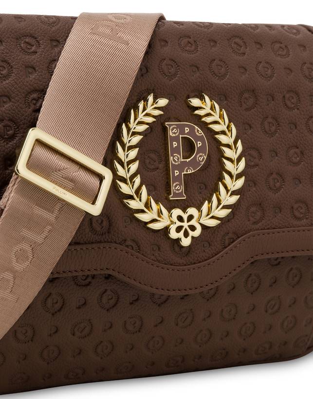 Pollini Borsa A Tracolla Heritage Logo Embossed Marrone Qualità