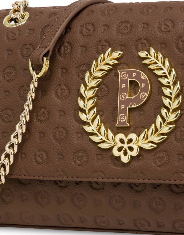 Pollini Borsa A Spalla In Vitello Heritage Logo Embossed Marrone Fino al 55% di sconto