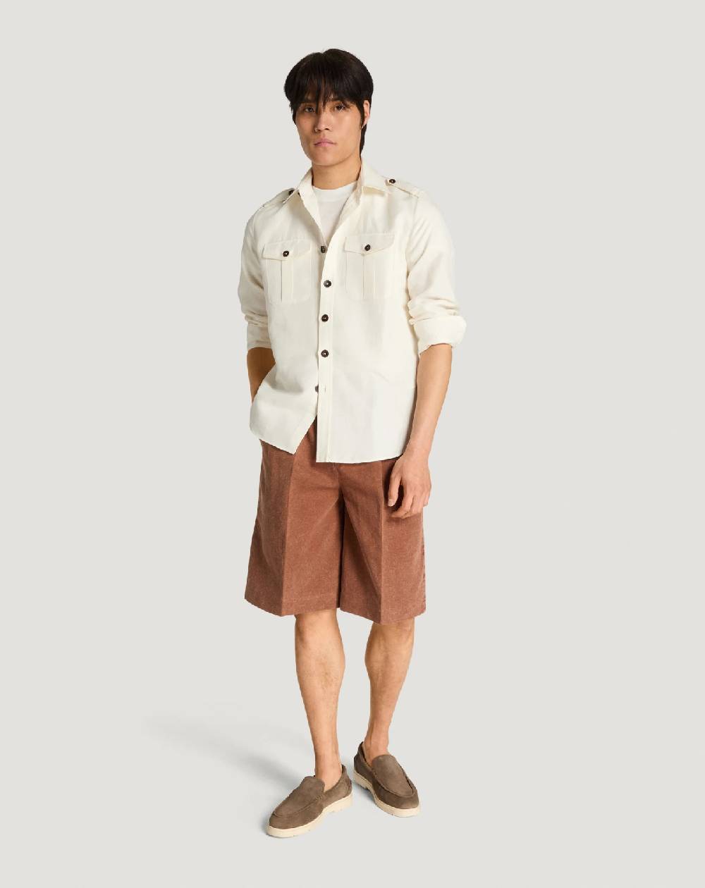 Pt Torino Bermuda in twill di cotone e lino Qualità