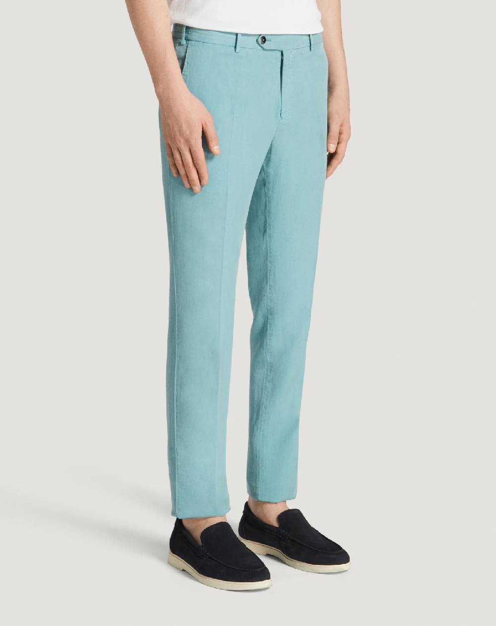 Pt Torino Pantaloni Slim in cotone e lino batavia Sottocosto