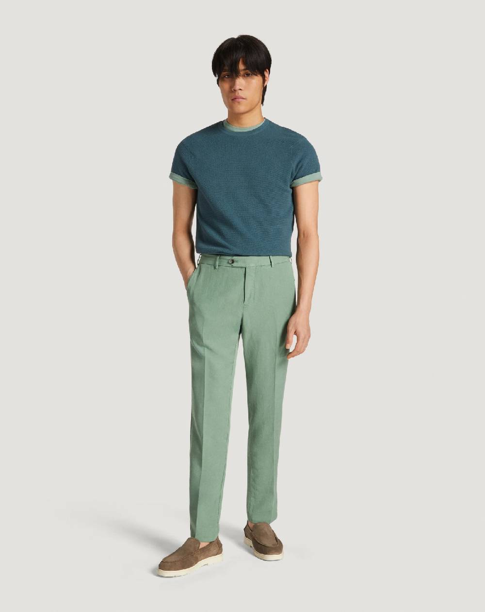 Pt Torino Pantaloni Slim in cotone e lino batavia Vendita Economica