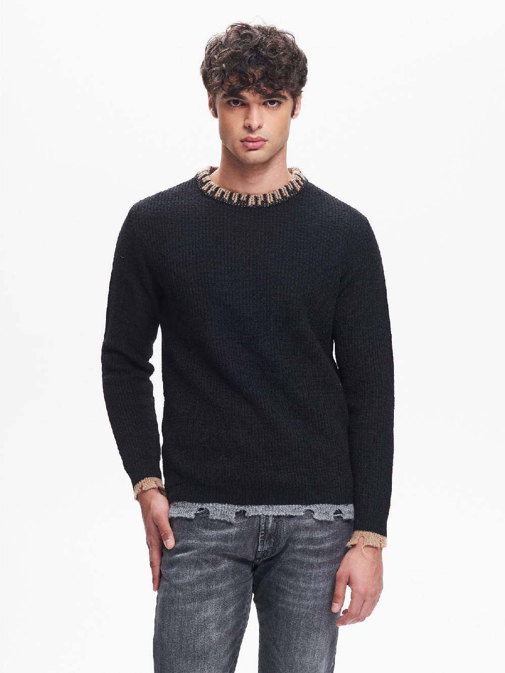 Rinascimento Maglia Girocollo Uomo Costa Inglese Nero QB24 Qualità Garantita