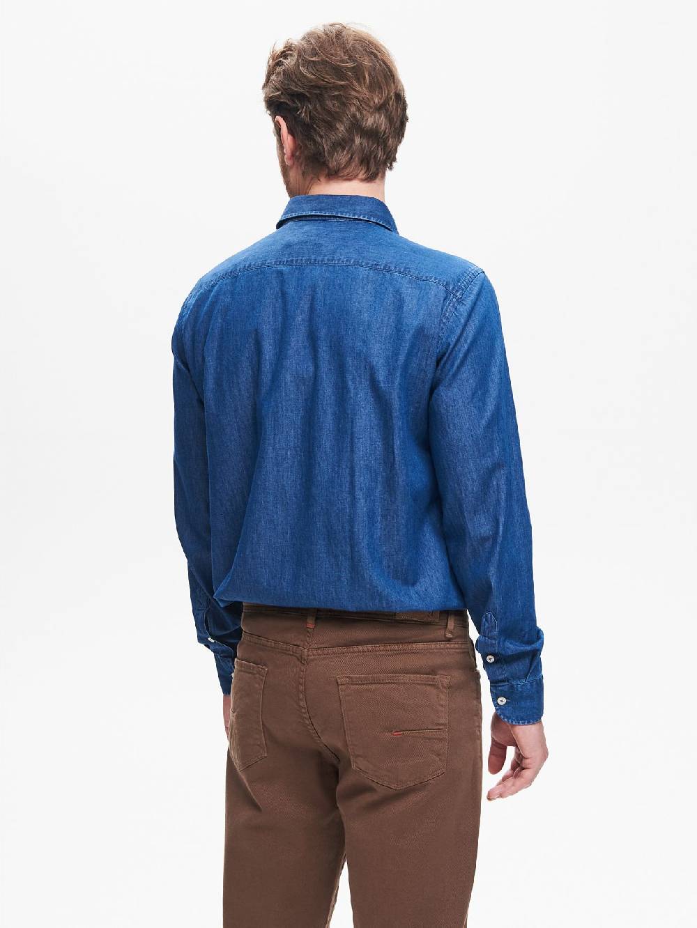 Rinascimento Camicia in Denim Uomo Lavaggio Medio Blu QB24 Vendita Economica